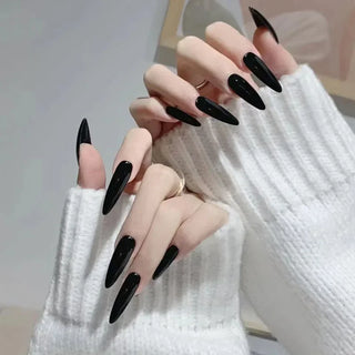  Glossy Black Long Stiletto Press-On Nails cashymart