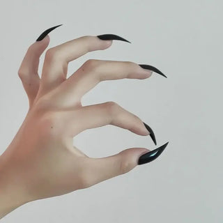  Glossy Black Long Stiletto Press-On Nails cashymart