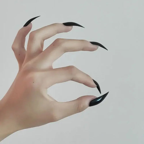  Glossy Black Long Stiletto Press-On Nails cashymart