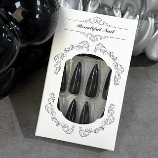  Glossy Black Long Stiletto Press-On Nails cashymart