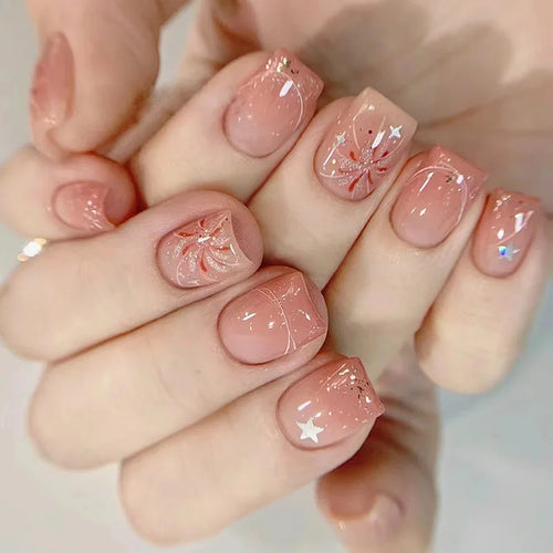  Glossy Press On Nails Set Short Oval Gradient cashymart