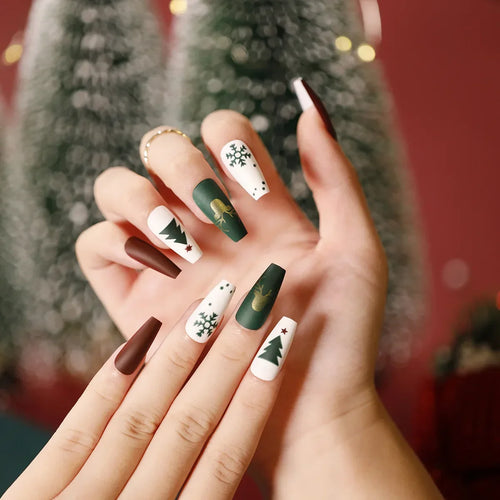  Gold Powder Christmas Fake Nails cashymart
