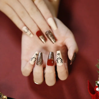  Gold Powder Christmas Fake Nails cashymart