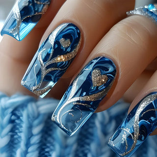  Golden Stripe Press On Nails Set 24pcs cashymart