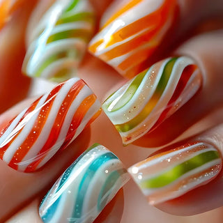  Golden Stripe Press On Nails Set 24pcs cashymart