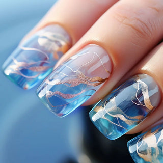  Golden Stripe Press On Nails Set 24pcs cashymart