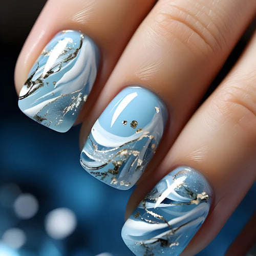  Golden Stripe Press On Nails Set 24pcs cashymart