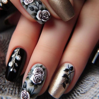  Golden Stripe Press On Nails Set 24pcs cashymart