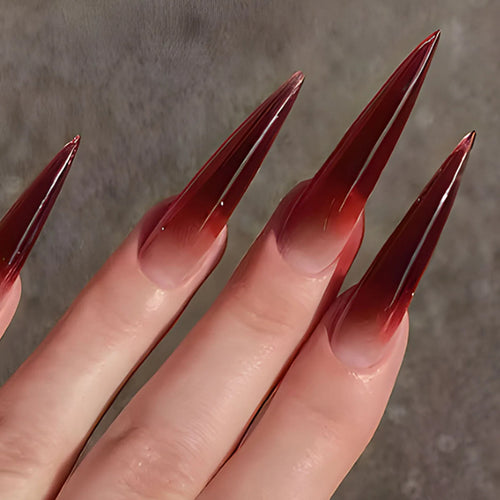  Gothic Red Blush Long Pointed Press-On Nail Tips cashymart