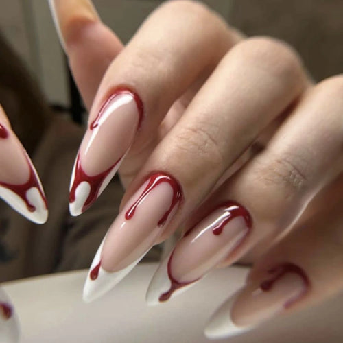  Gothic Red Blush Long Pointed Press-On Nail Tips cashymart