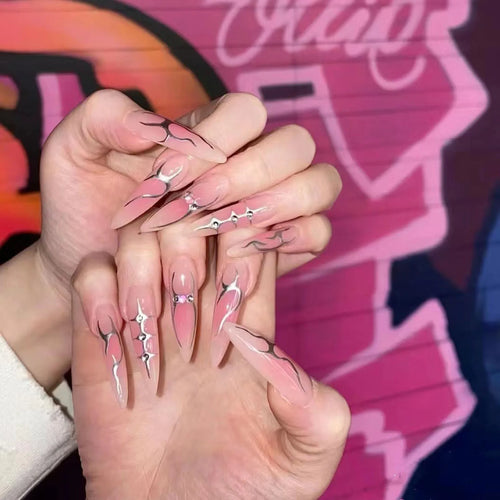  Gothic Red Blush Long Pointed Press-On Nail Tips cashymart