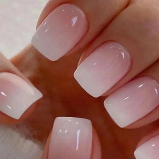  Gradient White Fake Nail Short Square Ballet Simple False Nails cashymart