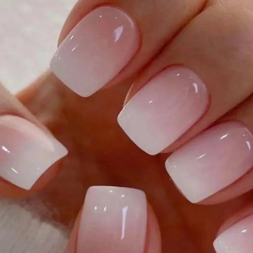  Gradient White Fake Nail Short Square Ballet Simple False Nails cashymart