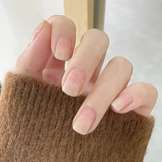  Gradient White Fake Nail Short Square Ballet Simple False Nails cashymart