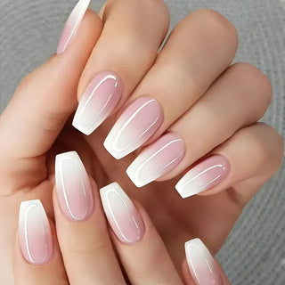  Gradient White Fake Nail Short Square Ballet Simple False Nails cashymart