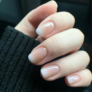 Gradient White Fake Nail Short Square Ballet Simple False Nails cashymart