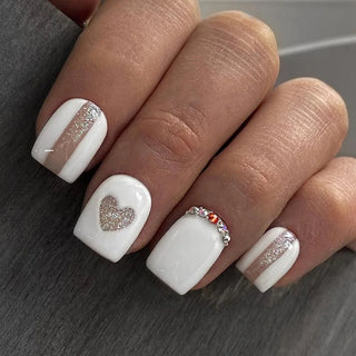  Gradient White Fake Nail Short Square Ballet Simple False Nails cashymart