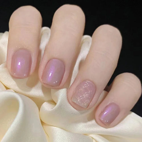  Gradient White Fake Nail Short Square Ballet Simple False Nails cashymart