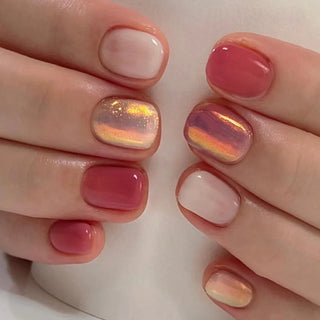  Gradient White Fake Nail Short Square Ballet Simple False Nails cashymart