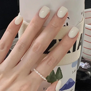  Gradient White Fake Nail Short Square Ballet Simple False Nails cashymart