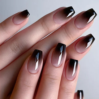  Gradient White Fake Nail Short Square Ballet Simple False Nails cashymart