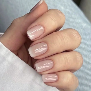  Gradient White Fake Nail Short Square Ballet Simple False Nails cashymart