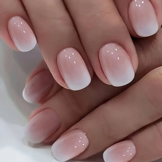  Gradient White Fake Nail Short Square Ballet Simple False Nails cashymart