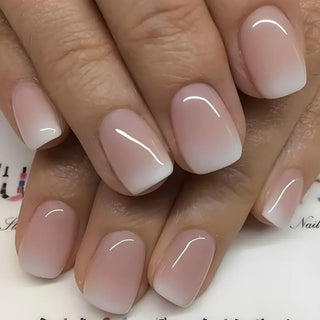  Gradient White Fake Nail Short Square Ballet Simple False Nails cashymart