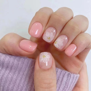  Gradient White Fake Nail Short Square Ballet Simple False Nails cashymart