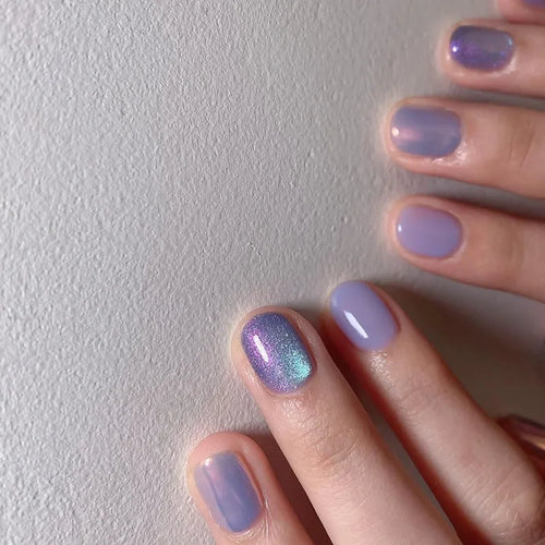  Gradient White Fake Nail Short Square Ballet Simple False Nails cashymart