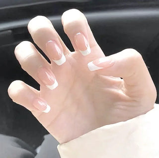  Gradient White Fake Nail Short Square Ballet Simple False Nails cashymart