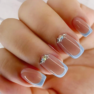  Gradient White Fake Nail Short Square Ballet Simple False Nails cashymart