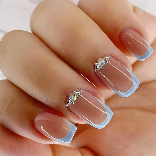  Gradient White Fake Nail Short Square Ballet Simple False Nails cashymart