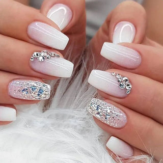  Gradient White Fake Nail Short Square Ballet Simple False Nails cashymart