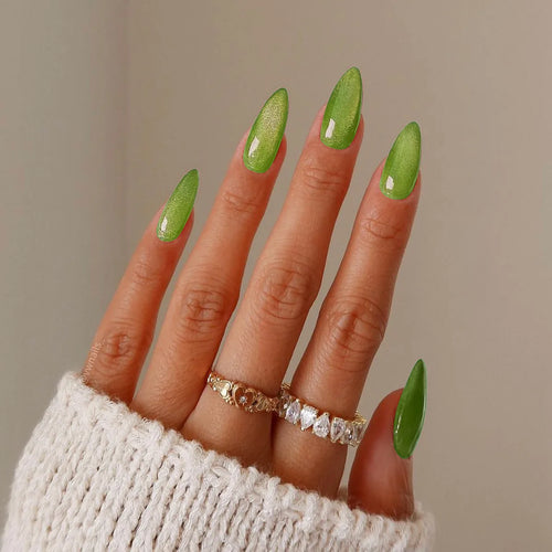  Green Cat's Eye Glitter Press-On Nails cashymart