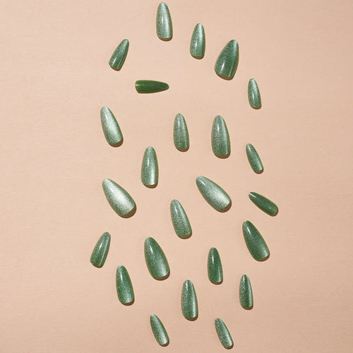  Green Cat's Eye Glitter Press-On Nails cashymart