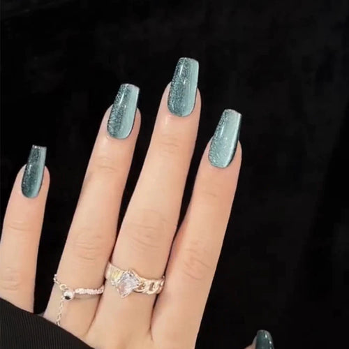  Green Cat's Eye Glitter Press-On Nails cashymart