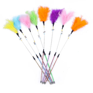  5PCS Interactive Cat Teaser Wands with Bells & Feathers - Random Colors! cashymart