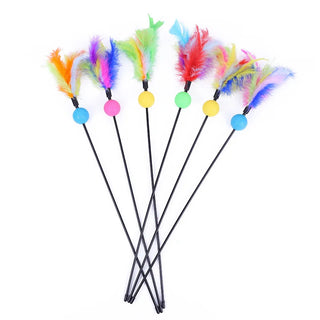  5PCS Interactive Cat Teaser Wands with Bells & Feathers - Random Colors! cashymart