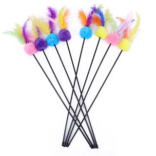  5PCS Interactive Cat Teaser Wands with Bells & Feathers - Random Colors! cashymart