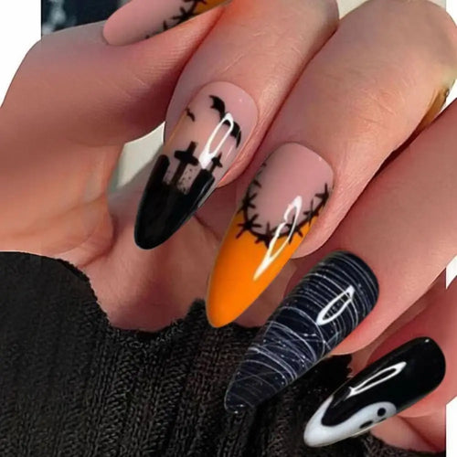  Halloween Bat & Spider Web Press-On Nails cashymart