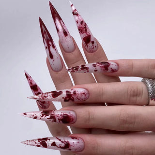  Halloween Spider Web Almond Stiletto Press-On Nails cashymart