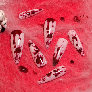  Halloween Spider Web Almond Stiletto Press-On Nails cashymart