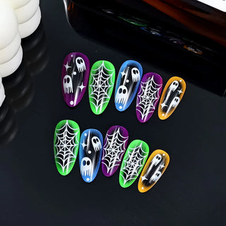  Halloween Spider Web Almond Stiletto Press-On Nails cashymart