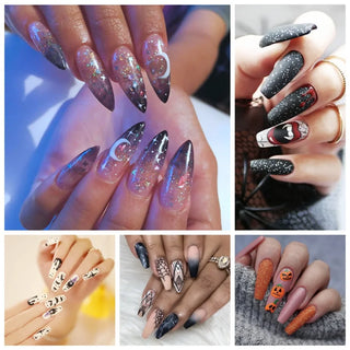 Halloween Star Moon Pumpkin Long Ballet Press-On Nails cashymart