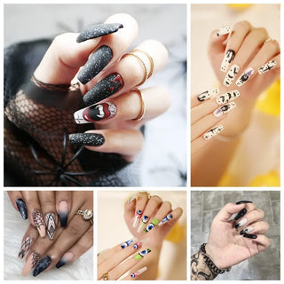  Halloween Star Moon Pumpkin Long Ballet Press-On Nails cashymart