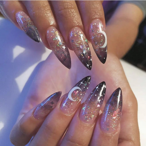  Halloween Star Moon Pumpkin Long Ballet Press-On Nails cashymart