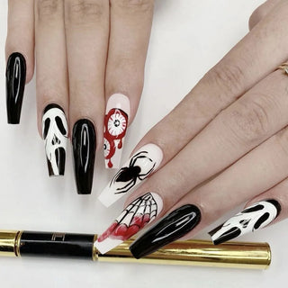  Halloween Star Moon Pumpkin Long Ballet Press-On Nails cashymart