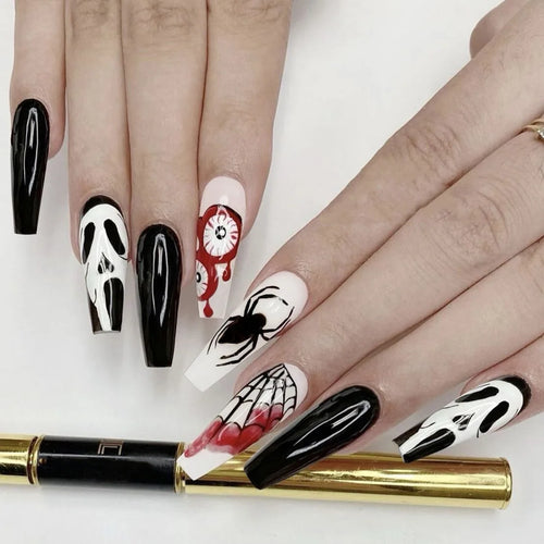  Halloween Star Moon Pumpkin Long Ballet Press-On Nails cashymart
