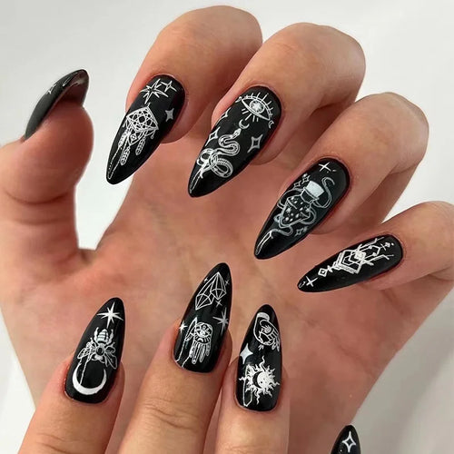 Halloween Star Moon Pumpkin Long Ballet Press-On Nails cashymart
